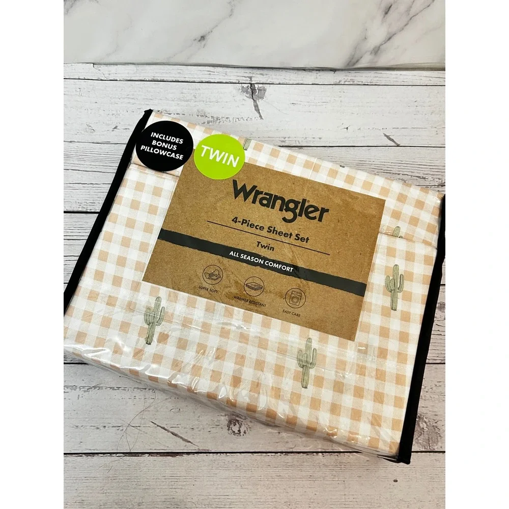 Wrangler Twin Sheet Set 4-Piece Cactus Gingham Pink‎